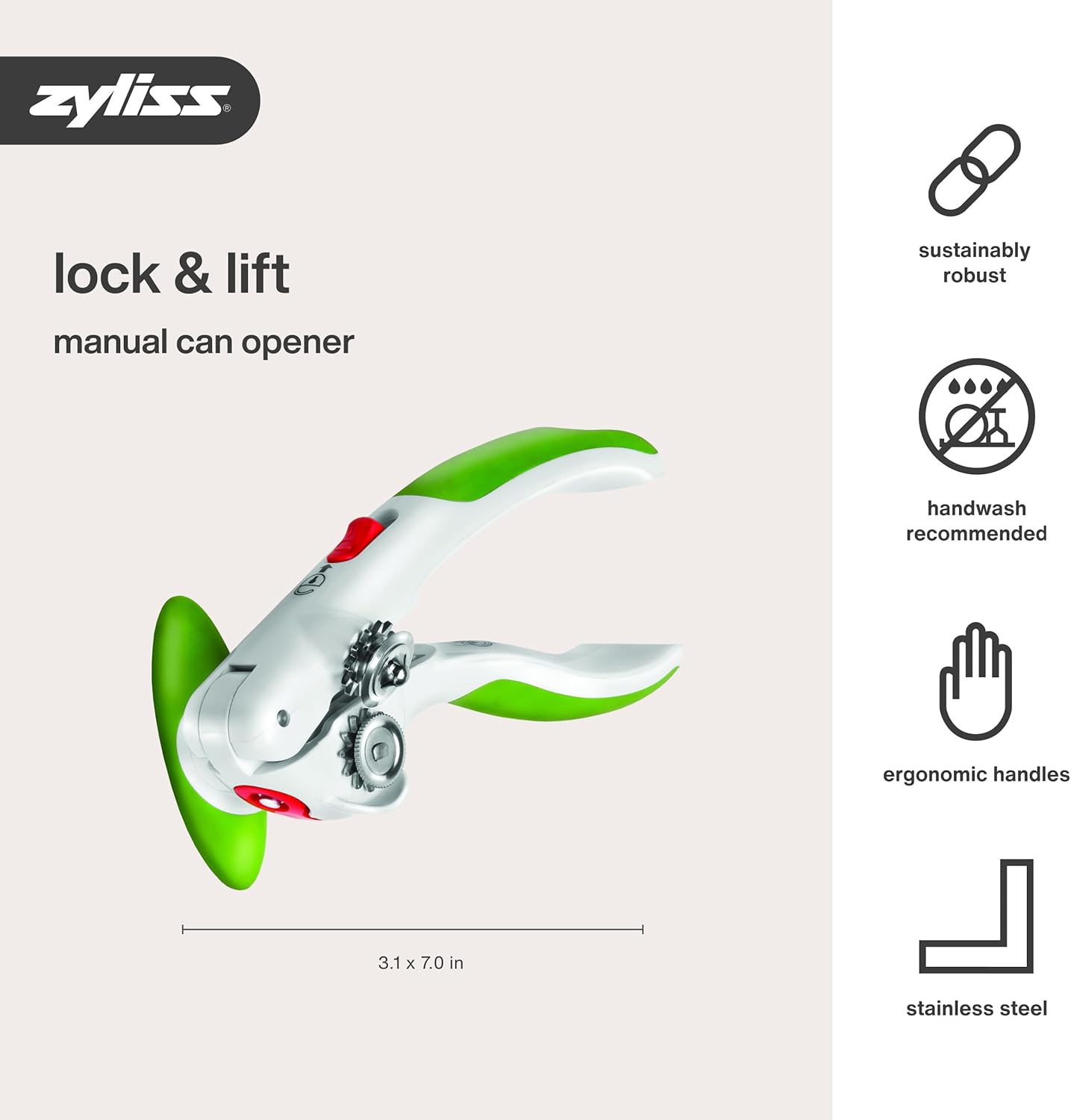 Lock N' Lift Can Opener - Can Opener with Lid Lifter Magnet - Manual Can Opener with Locking Mechanism - Safe and Easy-to-Turn - Stainless Steel – Green