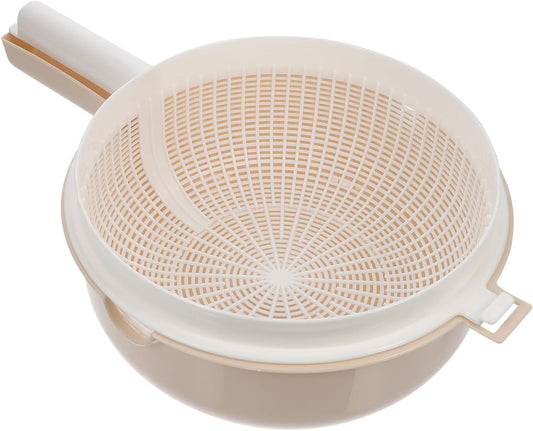 Double Layer Vegetable Washing Basket with Drain Strainer Bowl for Fruits Pasta Salad 13.38X9.05X4.33 Inch Kitchen Colander with Handle