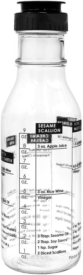 Salad Dressing Shaker & Mixer Bottle with Built-In Recipes 12oz / 350ml