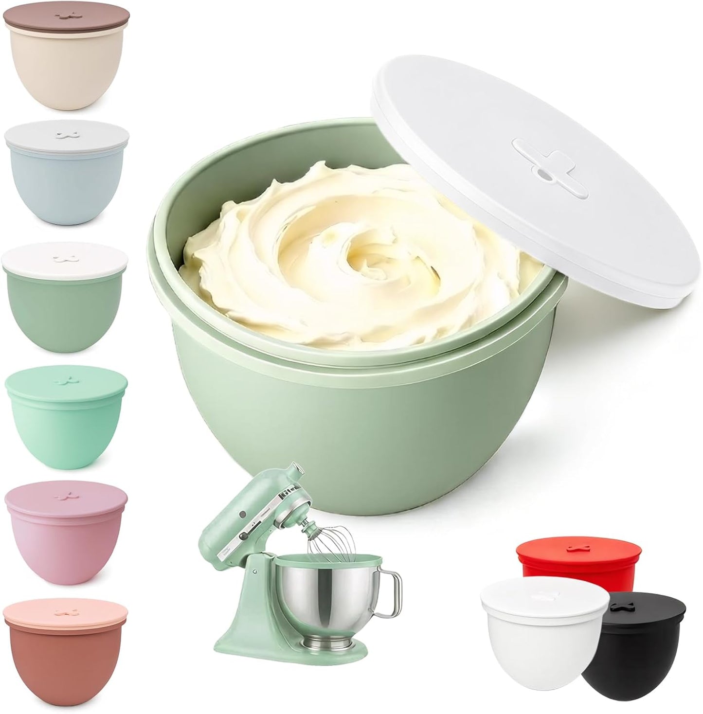 Premium MultiColors 3-Pack Silicone Bowl Liners with Lids for KitchenAid 7-Qt Bowl-Lift (Only), 2mm Extra-Thick Silicone, Odour-Free,Air Valves for Dough Proofing,Dishwasher Safe, BPA Free