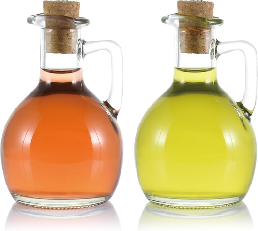 Oil and Vinegar Cruet Set of 2, Glass Dispenser with Airtight Stopper, Condiment Bottles for Salad Dressing