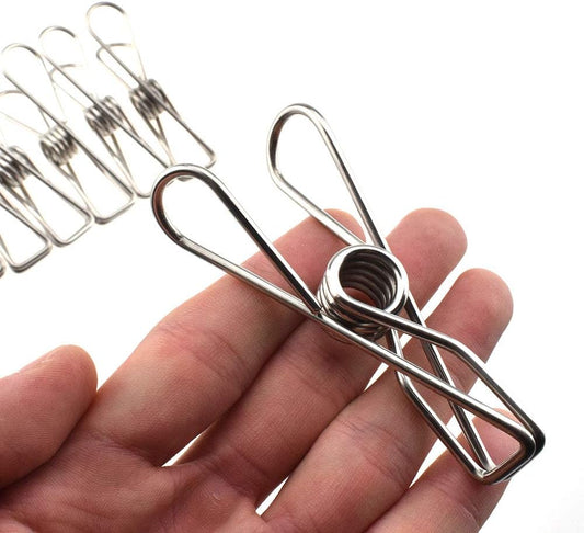 Clothespins Chip Clips All Metal Stainless Steel No Rust Stains Strong Grip in Heavy Wind 3.4 Inches 14 Pack Extra Large Do Not Fall Apart Open Wide for Holding Clothes Snack Bag Clamps