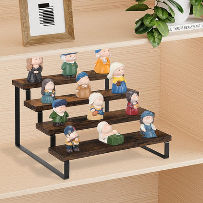 Wooden Display Riser Stand, Tiered Perfume and Cologne Organizer Stand, 4 Tier Spice Rack Organizer, Rustic Display Shelf for Candles (4 Tier)
