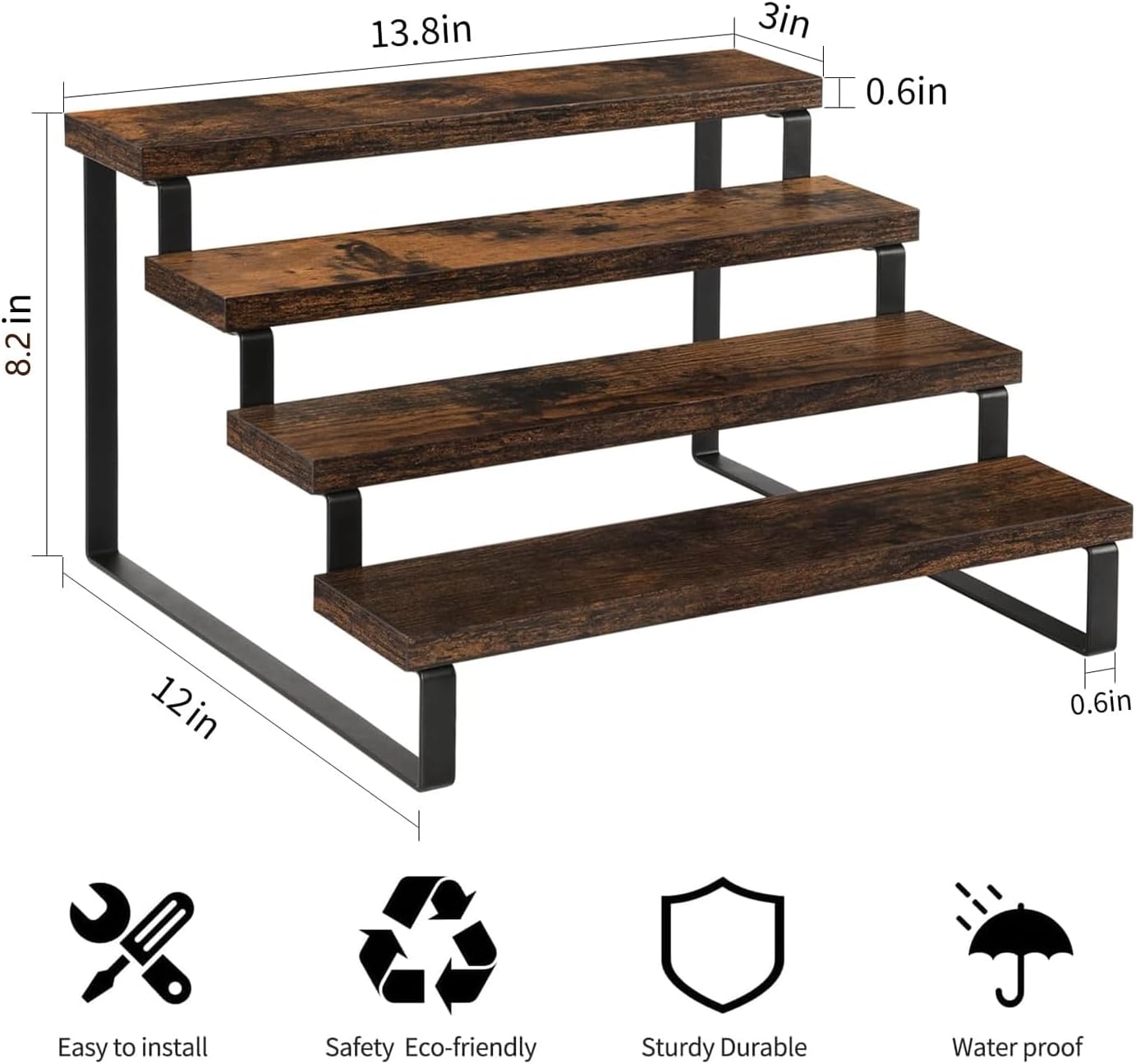 Wooden Display Riser Stand, Tiered Perfume and Cologne Organizer Stand, 4 Tier Spice Rack Organizer, Rustic Display Shelf for Candles (4 Tier)