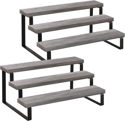 Wooden Display Riser Stand, Tiered Perfume and Cologne Organizer Stand, 4 Tier Spice Rack Organizer, Rustic Display Shelf for Candles (4 Tier)