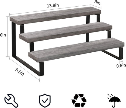 Wooden Display Riser Stand, Tiered Perfume and Cologne Organizer Stand, 4 Tier Spice Rack Organizer, Rustic Display Shelf for Candles (4 Tier)