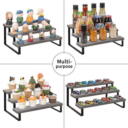 Wooden Display Riser Stand, Tiered Perfume and Cologne Organizer Stand, 4 Tier Spice Rack Organizer, Rustic Display Shelf for Candles (4 Tier)