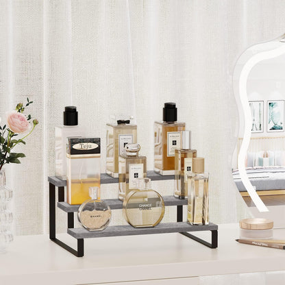 Wooden Display Riser Stand, Tiered Perfume and Cologne Organizer Stand, 4 Tier Spice Rack Organizer, Rustic Display Shelf for Candles (4 Tier)