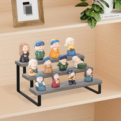 Wooden Display Riser Stand, Tiered Perfume and Cologne Organizer Stand, 4 Tier Spice Rack Organizer, Rustic Display Shelf for Candles (4 Tier)