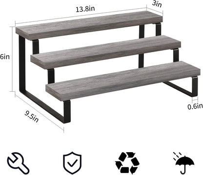 Wooden Display Riser Stand, Tiered Perfume and Cologne Organizer Stand, 4 Tier Spice Rack Organizer, Rustic Display Shelf for Candles (4 Tier)