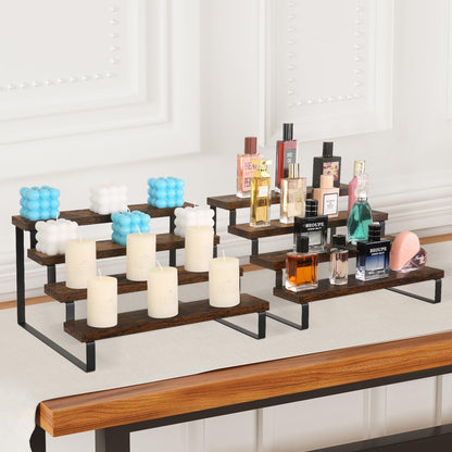 Wooden Display Riser Stand, Tiered Perfume and Cologne Organizer Stand, 4 Tier Spice Rack Organizer, Rustic Display Shelf for Candles (4 Tier)