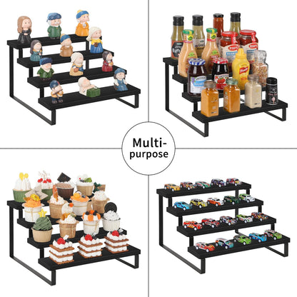 Wooden Display Riser Stand, Tiered Perfume and Cologne Organizer Stand, 4 Tier Spice Rack Organizer, Rustic Display Shelf for Candles (4 Tier)