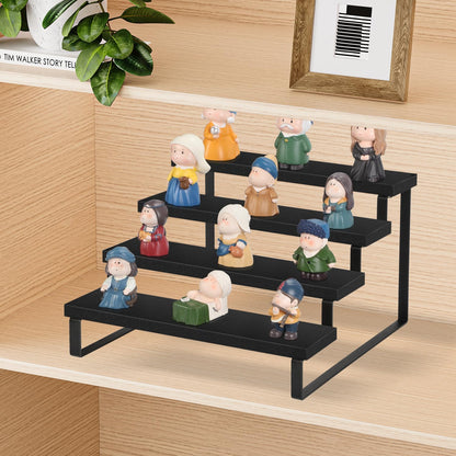 Wooden Display Riser Stand, Tiered Perfume and Cologne Organizer Stand, 4 Tier Spice Rack Organizer, Rustic Display Shelf for Candles (4 Tier)