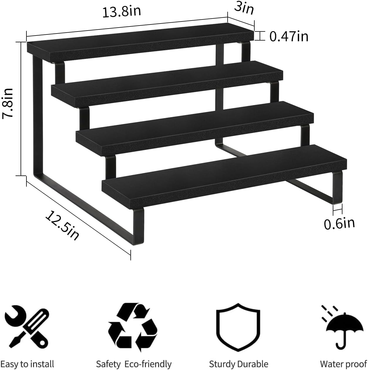 Wooden Display Riser Stand, Tiered Perfume and Cologne Organizer Stand, 4 Tier Spice Rack Organizer, Rustic Display Shelf for Candles (4 Tier)