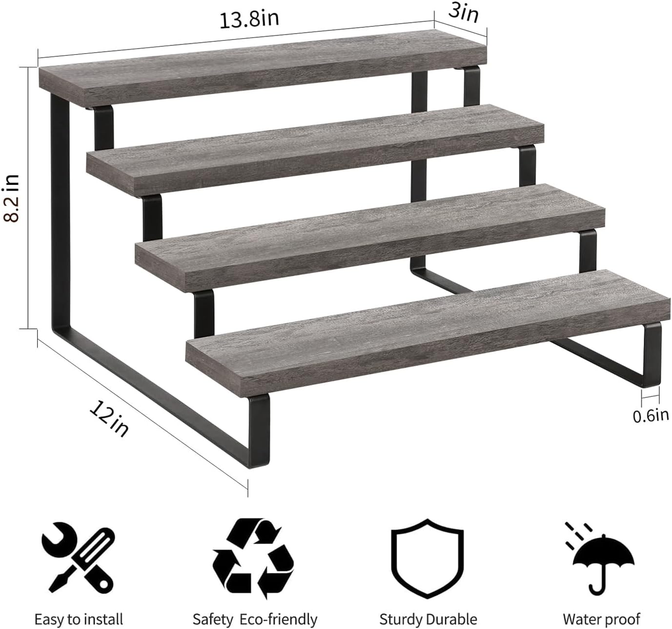 Wooden Display Riser Stand, Tiered Perfume and Cologne Organizer Stand, 4 Tier Spice Rack Organizer, Rustic Display Shelf for Candles (4 Tier)
