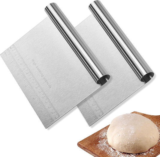 2 Pack Stainless Steel Pastry and Dough Cutter/Scraper/Knife Set, Ideal for Baking, Bread, Cake, Pizza, Multi purpose Bench Scraper with Measuring Scale