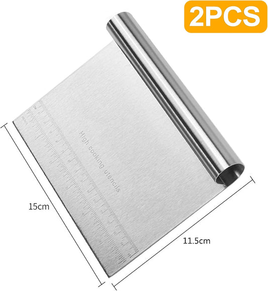 2 Pack Stainless Steel Pastry and Dough Cutter/Scraper/Knife Set, Ideal for Baking, Bread, Cake, Pizza, Multi purpose Bench Scraper with Measuring Scale