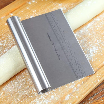2 Pack Stainless Steel Pastry and Dough Cutter/Scraper/Knife Set, Ideal for Baking, Bread, Cake, Pizza, Multi purpose Bench Scraper with Measuring Scale