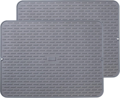 Silicone Dish Drying Mat - Extral Large 24" x 18" - Set of 2 Flexible Rubber Drying Mat, Heat Resistant Silicone Trivet, Countertop Mat, Dish Draining Mat, Sink Mat