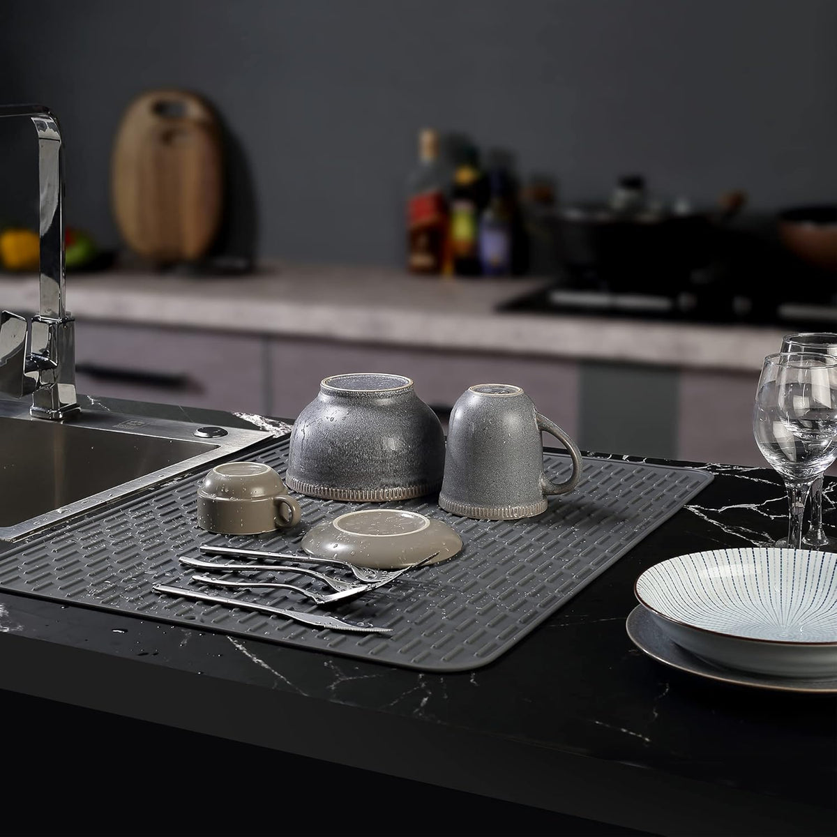 Silicone Dish Drying Mat - Extral Large 24" x 18" - Set of 2 Flexible Rubber Drying Mat, Heat Resistant Silicone Trivet, Countertop Mat, Dish Draining Mat, Sink Mat