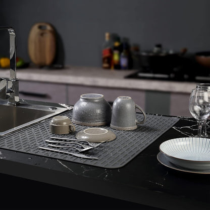 Silicone Dish Drying Mat - Extral Large 24" x 18" - Set of 2 Flexible Rubber Drying Mat, Heat Resistant Silicone Trivet, Countertop Mat, Dish Draining Mat, Sink Mat