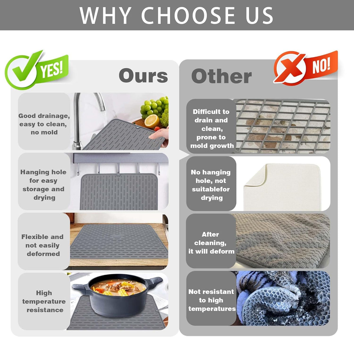 Silicone Dish Drying Mat - Extral Large 24" x 18" - Set of 2 Flexible Rubber Drying Mat, Heat Resistant Silicone Trivet, Countertop Mat, Dish Draining Mat, Sink Mat