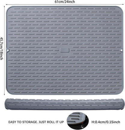 Silicone Dish Drying Mat - Extral Large 24" x 18" - Set of 2 Flexible Rubber Drying Mat, Heat Resistant Silicone Trivet, Countertop Mat, Dish Draining Mat, Sink Mat