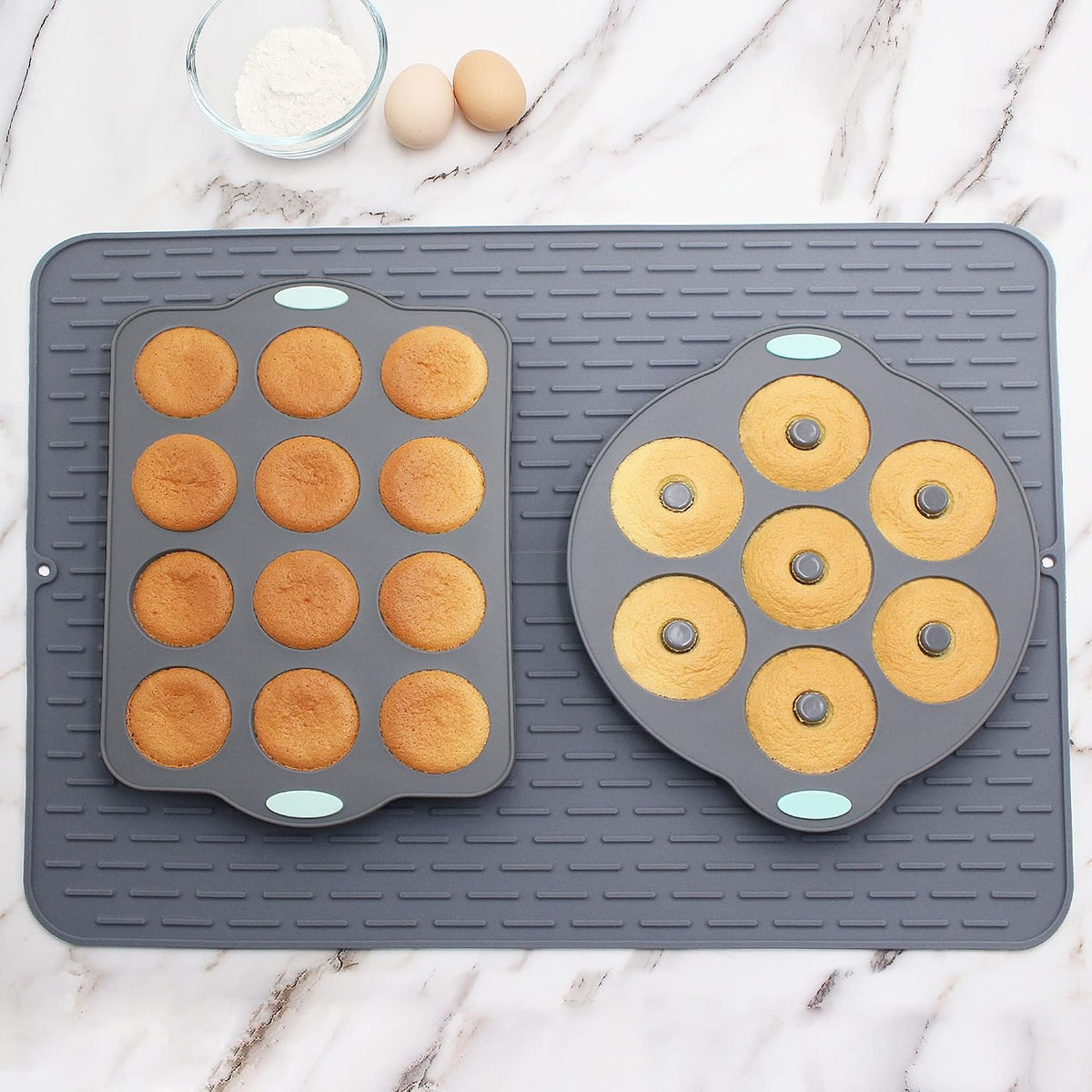 Silicone Dish Drying Mat - Extral Large 24" x 18" - Set of 2 Flexible Rubber Drying Mat, Heat Resistant Silicone Trivet, Countertop Mat, Dish Draining Mat, Sink Mat