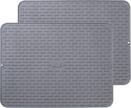 Silicone Dish Drying Mat - Extral Large 24" x 18" - Set of 2 Flexible Rubber Drying Mat, Heat Resistant Silicone Trivet, Countertop Mat, Dish Draining Mat, Sink Mat