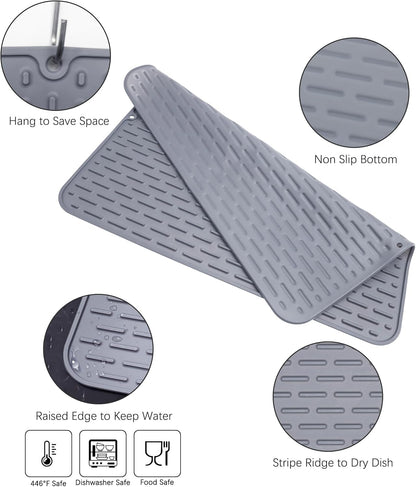 Silicone Dish Drying Mat - Extral Large 24" x 18" - Set of 2 Flexible Rubber Drying Mat, Heat Resistant Silicone Trivet, Countertop Mat, Dish Draining Mat, Sink Mat