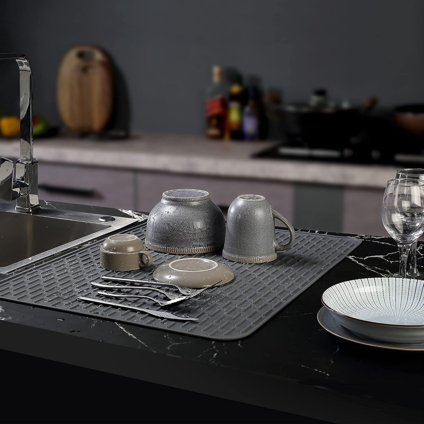 Silicone Dish Drying Mat - Extral Large 24" x 18" - Set of 2 Flexible Rubber Drying Mat, Heat Resistant Silicone Trivet, Countertop Mat, Dish Draining Mat, Sink Mat