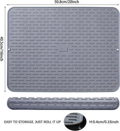 Silicone Dish Drying Mat - Extral Large 24" x 18" - Set of 2 Flexible Rubber Drying Mat, Heat Resistant Silicone Trivet, Countertop Mat, Dish Draining Mat, Sink Mat