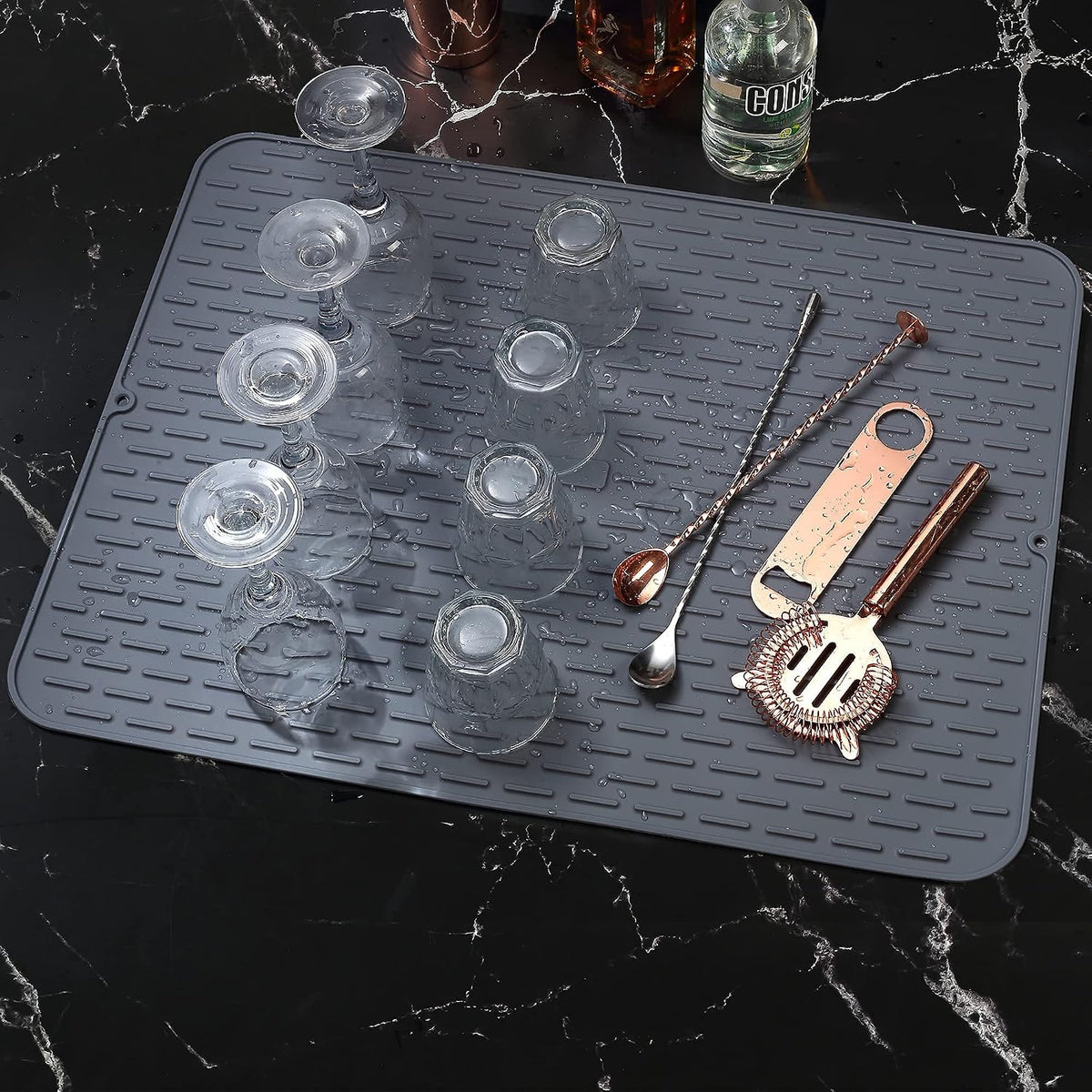 Silicone Dish Drying Mat - Extral Large 24" x 18" - Set of 2 Flexible Rubber Drying Mat, Heat Resistant Silicone Trivet, Countertop Mat, Dish Draining Mat, Sink Mat