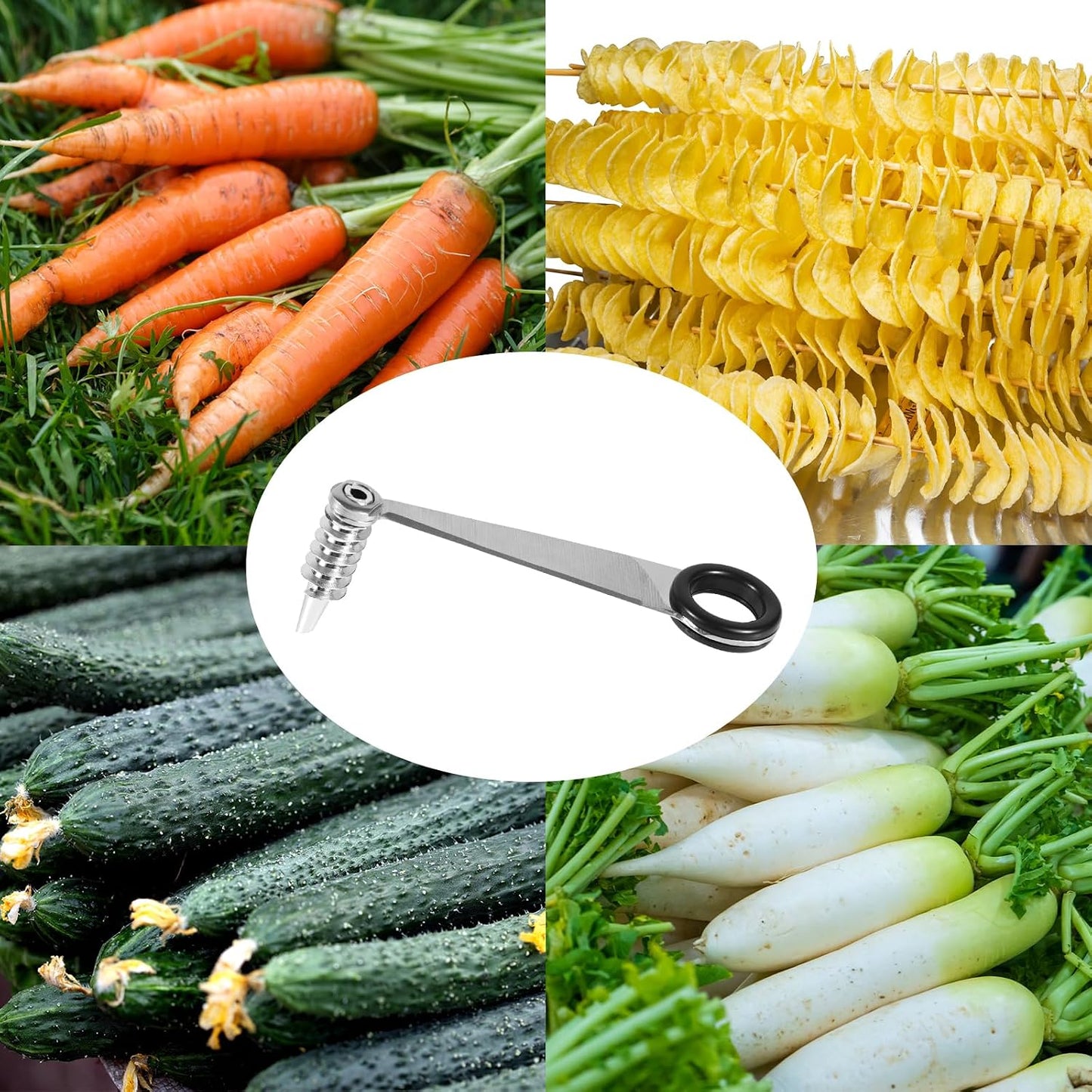 Spiral Cutter Slicer, Manual Stainless Steel Spiralizer Portable Spiral Knife Peeler Tool for Vegetable Potato Cucumber Carrot Fruit Kitchen Gadgets
