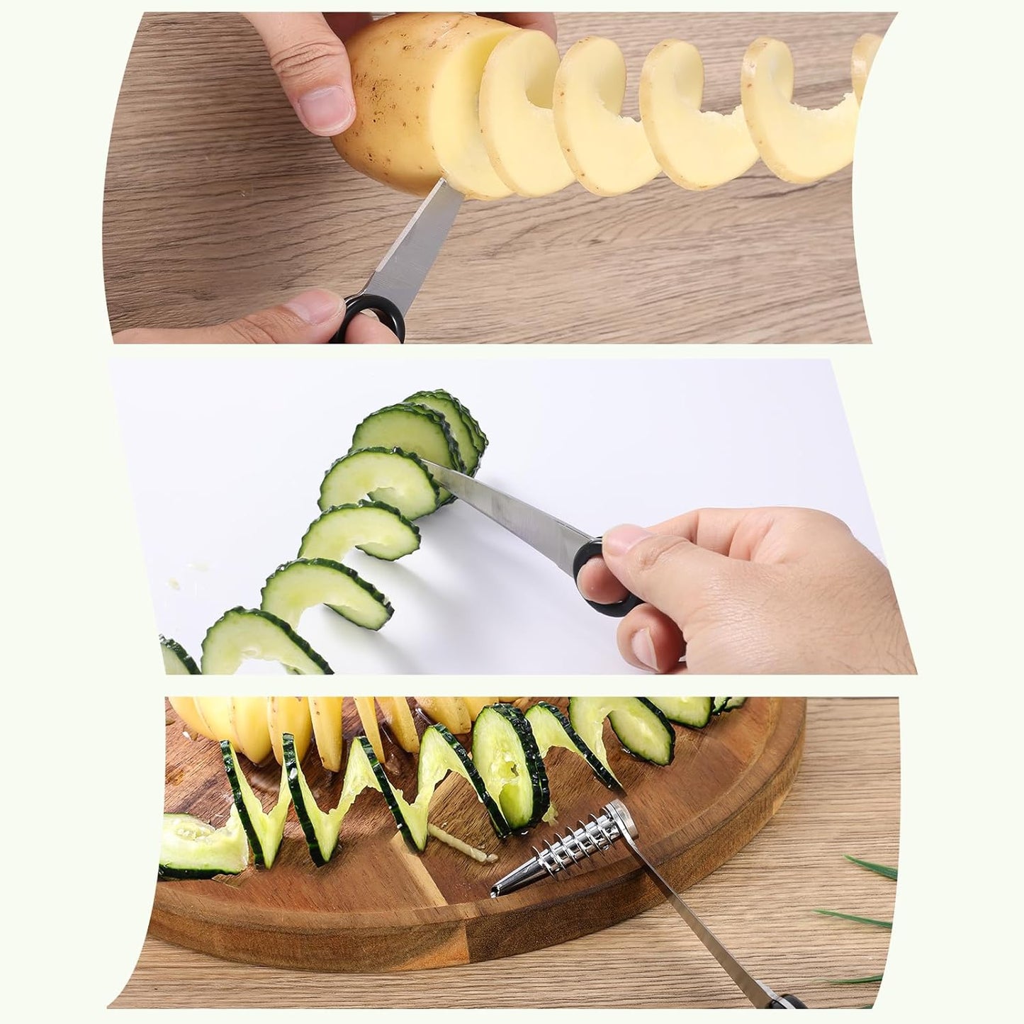 Spiral Cutter Slicer, Manual Stainless Steel Spiralizer Portable Spiral Knife Peeler Tool for Vegetable Potato Cucumber Carrot Fruit Kitchen Gadgets