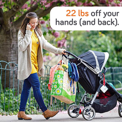 Stroller Hooks for Bags (2 Pack) - Non-Slip, One-Hand Use, 11 lb | These universal stroller clips open one-handed, resist slipping, and each carabiner hook holds 11 lbs—a travel essential.