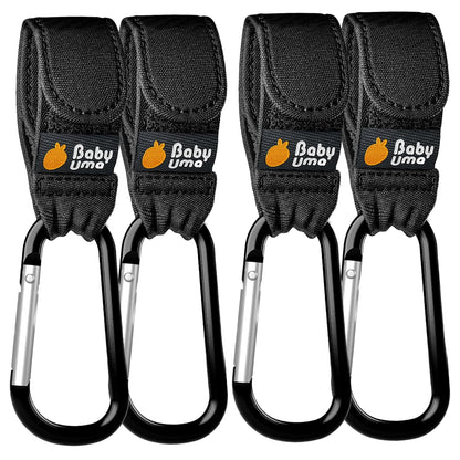 Stroller Hooks for Bags (2 Pack) - Non-Slip, One-Hand Use, 11 lb | These universal stroller clips open one-handed, resist slipping, and each carabiner hook holds 11 lbs—a travel essential.