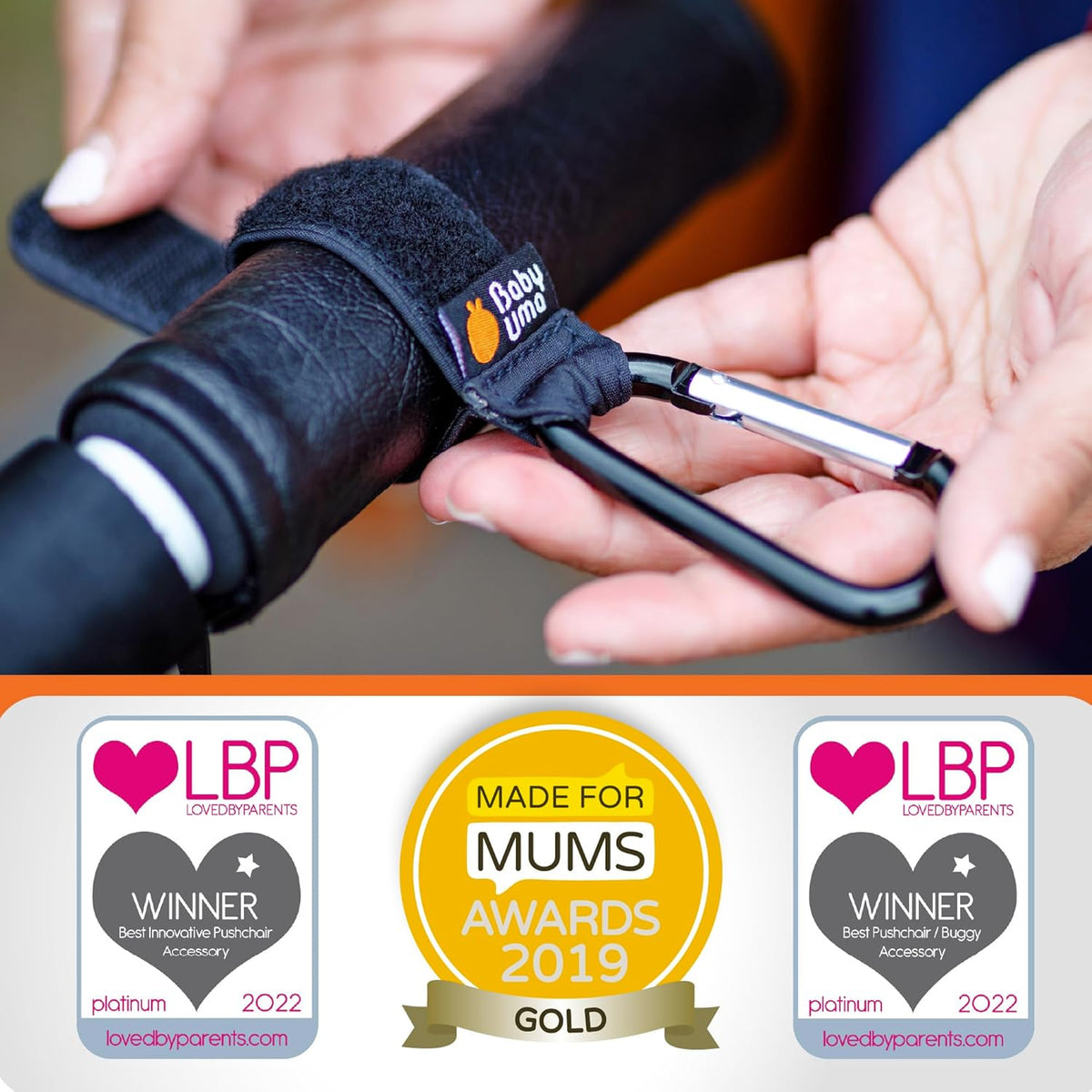 Stroller Hooks for Bags (2 Pack) - Non-Slip, One-Hand Use, 11 lb | These universal stroller clips open one-handed, resist slipping, and each carabiner hook holds 11 lbs—a travel essential.