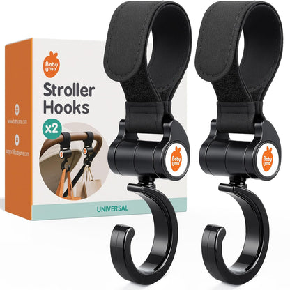 Stroller Hooks for Bags (2 Pack) - Non-Slip, One-Hand Use, 11 lb | These universal stroller clips open one-handed, resist slipping, and each carabiner hook holds 11 lbs—a travel essential.