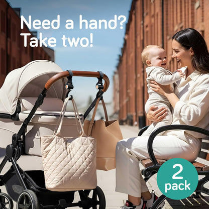 Stroller Hooks for Bags (2 Pack) - Non-Slip, One-Hand Use, 11 lb | These universal stroller clips open one-handed, resist slipping, and each carabiner hook holds 11 lbs—a travel essential.