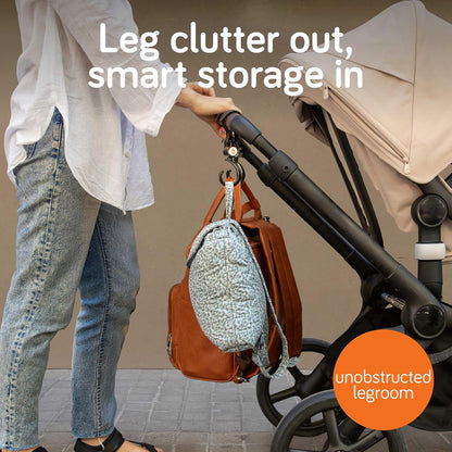 Stroller Hooks for Bags (2 Pack) - Non-Slip, One-Hand Use, 11 lb | These universal stroller clips open one-handed, resist slipping, and each carabiner hook holds 11 lbs—a travel essential.