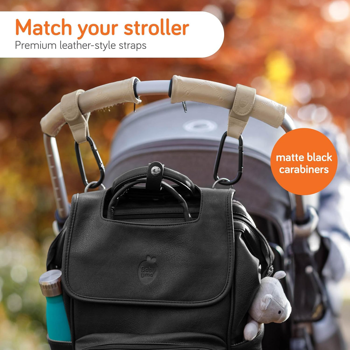 Stroller Hooks for Bags (2 Pack) - Non-Slip, One-Hand Use, 11 lb | These universal stroller clips open one-handed, resist slipping, and each carabiner hook holds 11 lbs—a travel essential.
