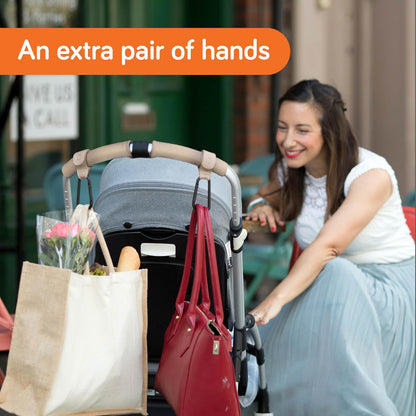 Stroller Hooks for Bags (2 Pack) - Non-Slip, One-Hand Use, 11 lb | These universal stroller clips open one-handed, resist slipping, and each carabiner hook holds 11 lbs—a travel essential.