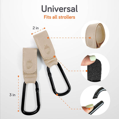 Stroller Hooks for Bags (2 Pack) - Non-Slip, One-Hand Use, 11 lb | These universal stroller clips open one-handed, resist slipping, and each carabiner hook holds 11 lbs—a travel essential.