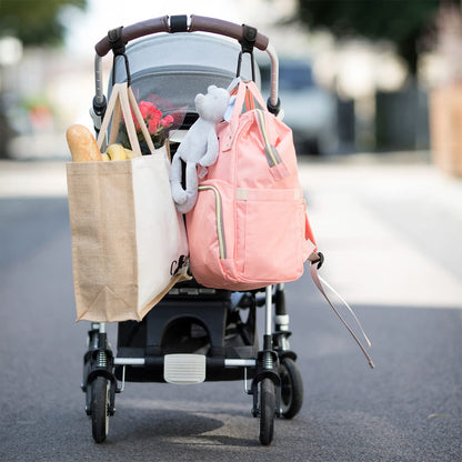 Stroller Hooks for Bags (2 Pack) - Non-Slip, One-Hand Use, 11 lb | These universal stroller clips open one-handed, resist slipping, and each carabiner hook holds 11 lbs—a travel essential.