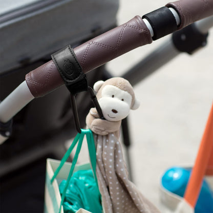 Stroller Hooks for Bags (2 Pack) - Non-Slip, One-Hand Use, 11 lb | These universal stroller clips open one-handed, resist slipping, and each carabiner hook holds 11 lbs—a travel essential.