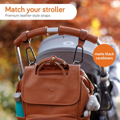 Stroller Hooks for Bags (2 Pack) - Non-Slip, One-Hand Use, 11 lb | These universal stroller clips open one-handed, resist slipping, and each carabiner hook holds 11 lbs—a travel essential.