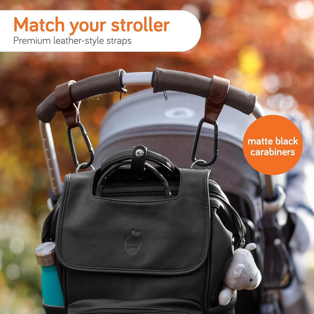 Stroller Hooks for Bags (2 Pack) - Non-Slip, One-Hand Use, 11 lb | These universal stroller clips open one-handed, resist slipping, and each carabiner hook holds 11 lbs—a travel essential.