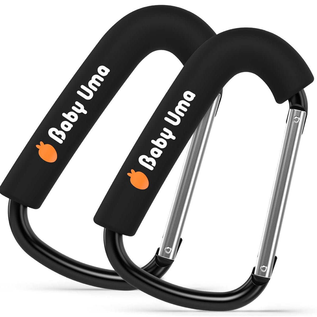 Stroller Hooks for Bags (2 Pack) - Non-Slip, One-Hand Use, 11 lb | These universal stroller clips open one-handed, resist slipping, and each carabiner hook holds 11 lbs—a travel essential.