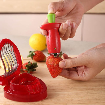 Strawberry Huller Fruit Slicer Set quick Remove Strawberry berry Stem Tool, Also Works for Tomato, Pineapple Corer Stems